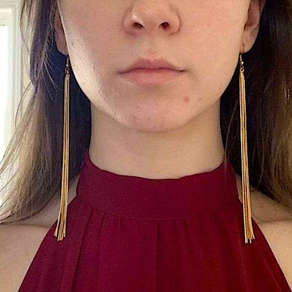 Gold Plated Tassel Drop Dangle Earrings - Picture 4 of 5